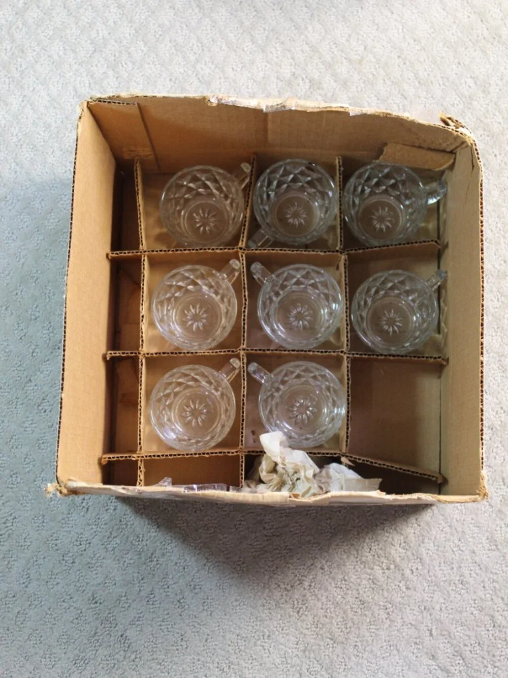 Vintage Anchor Hocking 8 Cups & Hooks Crown Point Glass Punch Bowl Set 1500/8